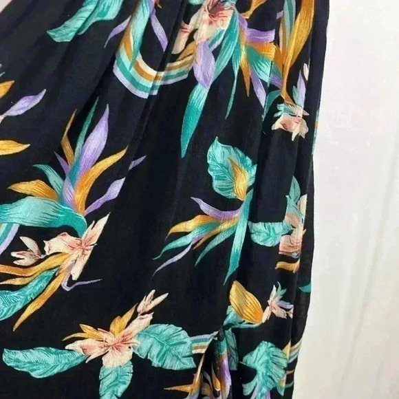 Forever 21 Womens Dress M Black Turquoise Peach String Straps Smocking Maxi Glam - Picture 5 of 10